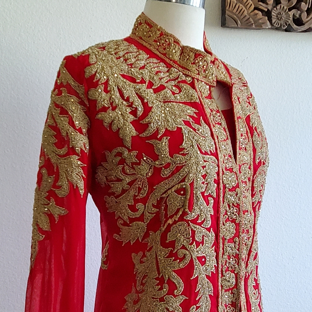 Red Gold Gharara | 4 pc set Indian Pakistani Dress